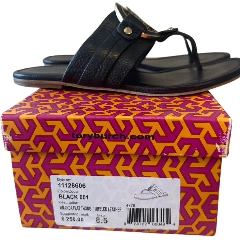 Tory Burch Amanda Thong Sandals Black Pebbled Leather 8.5 - Picture 11 of 11